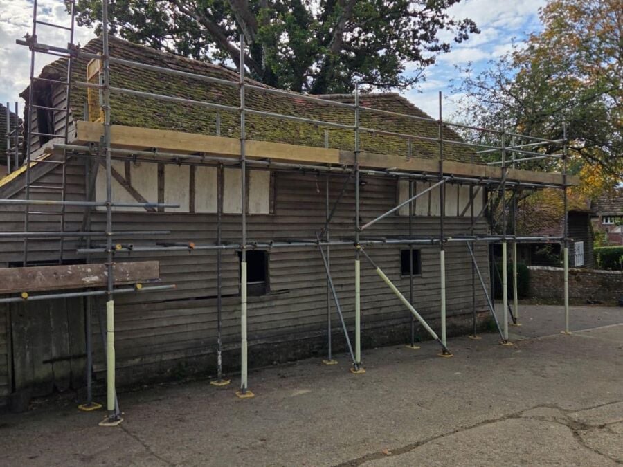Scaffolding around a building during refurbishment